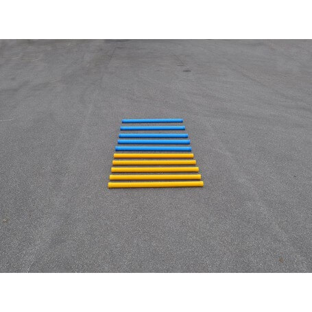 Set van 10 hindernisbalken 175 cm kunststof in blauw en geel